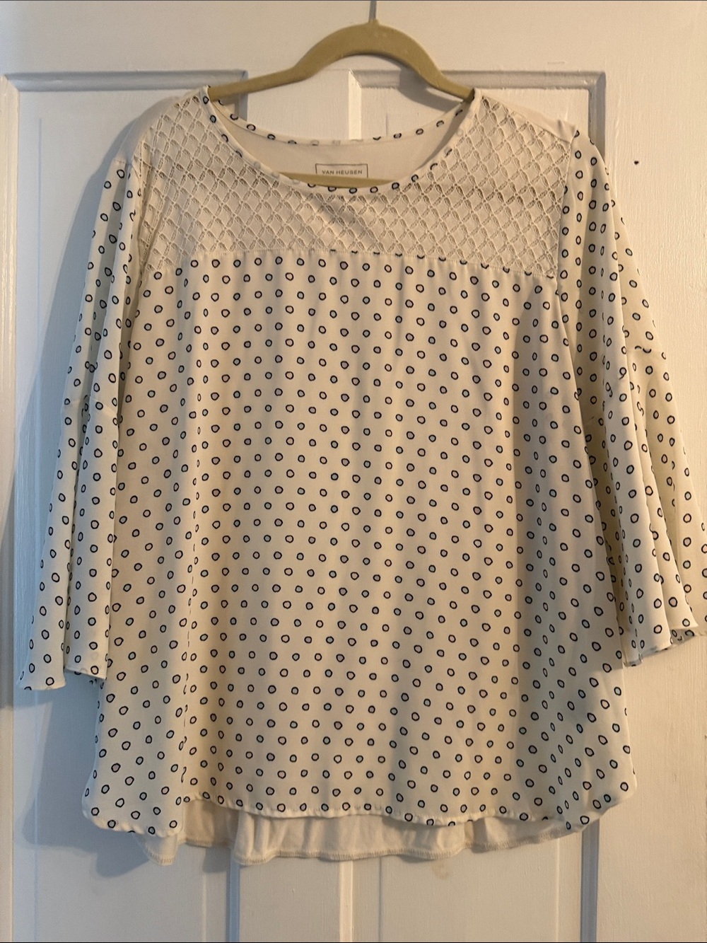 Van Heusen Lavender Label Cream Polka Dot Lace Yoke Blouse